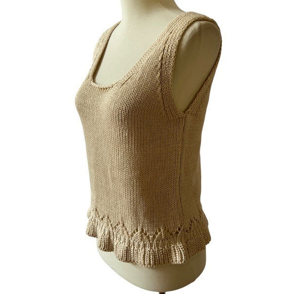 GRADE & GATHER CROCHET KNIT SLEEVELESS SWEATER TANK M BEIGE NEUTRAL CHIC BOHO - Picture 5 of 13
